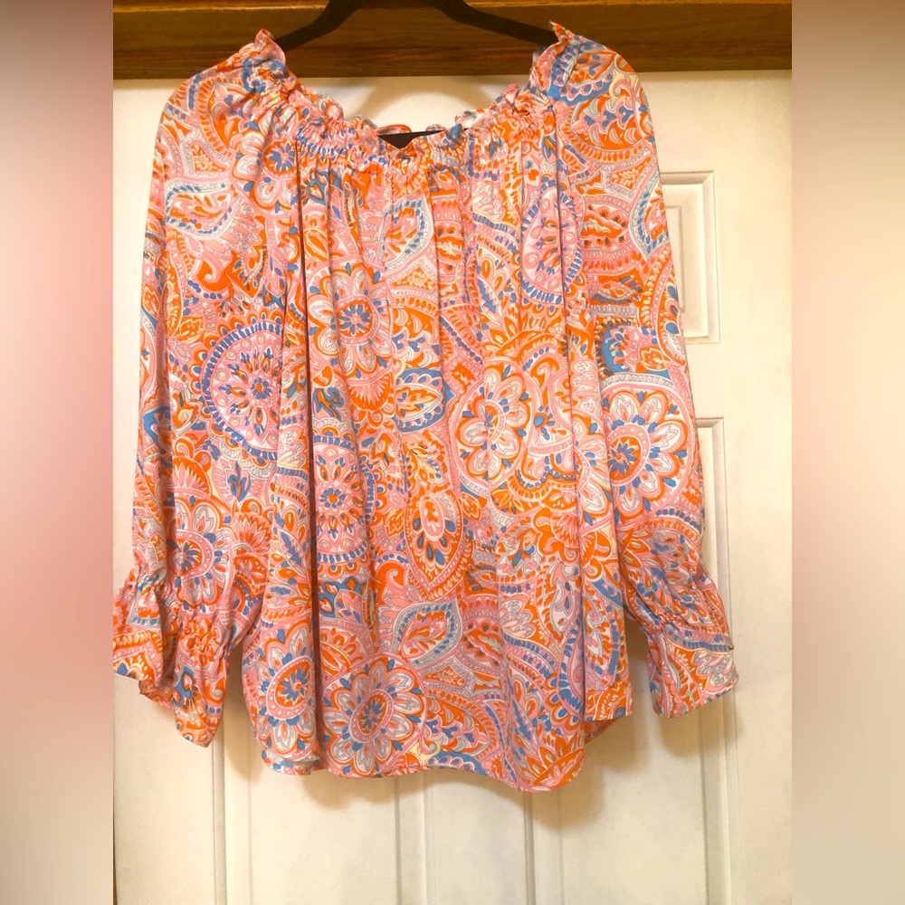 Talbots pullover top, orange and turypattern, XLp